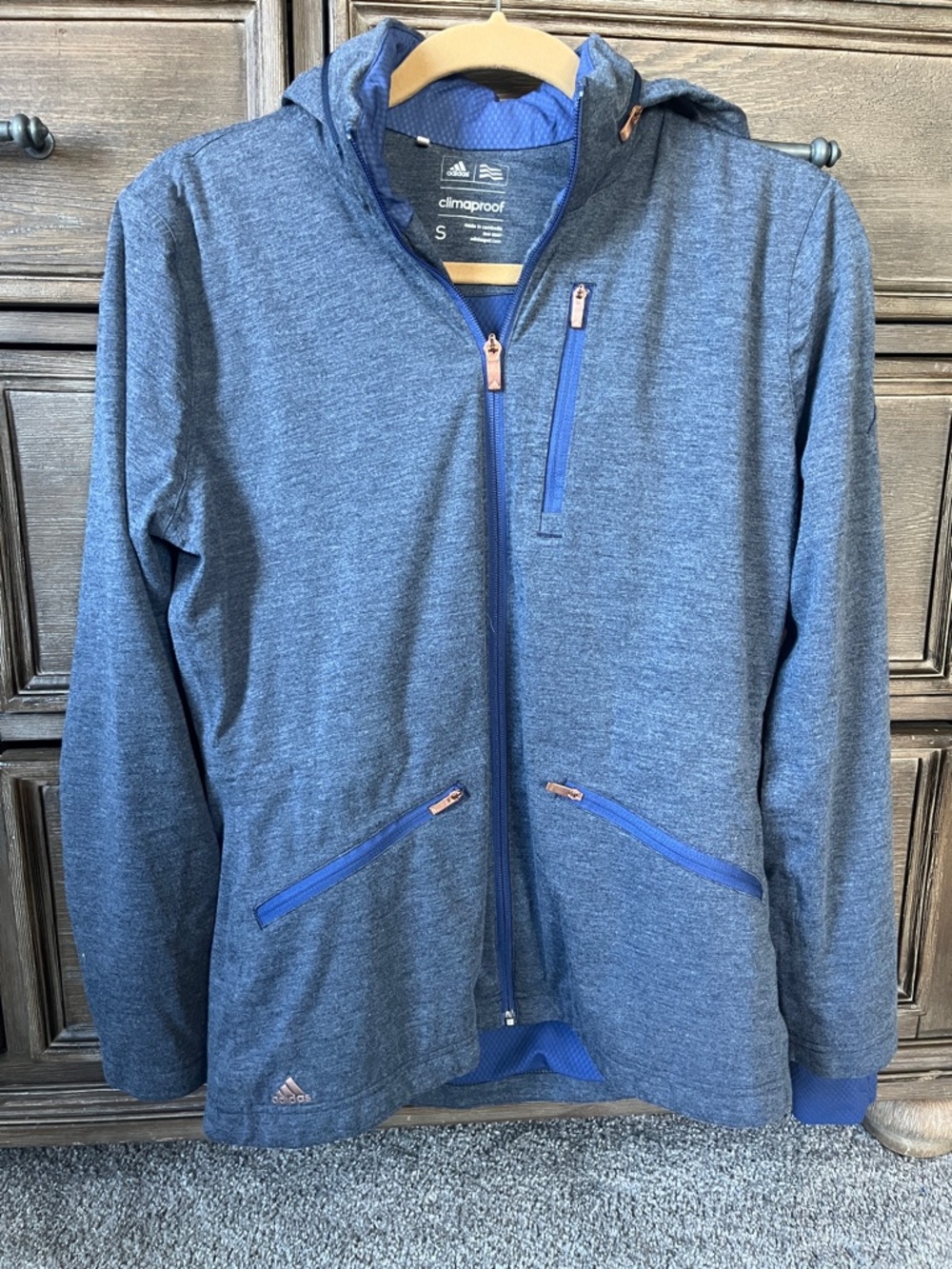 adidas Heather Blue ClimaProof Jacket with Royal Blue Lining